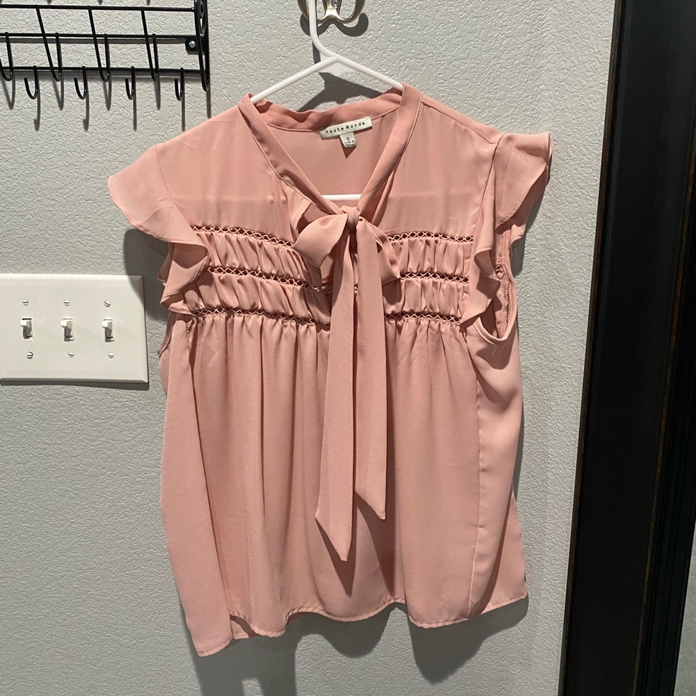Mauve Ruffle Neck Tie Top